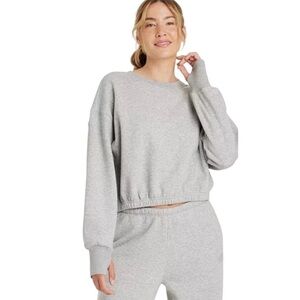 JoyLab Women's Fleece Cropped Crewneck Pullover Sweatshirt Gray in Medium New